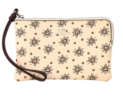 Coach Paisley Print Corner Zip Wristlet, Leather, Cream, MIP, 3*